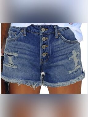 NATURE DENIM size MEDIUM High-Rise Light Blue Distressed Denim Shorts